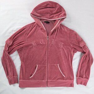 BCBG Retro Y2k Pink Zip Up Velour Hoodie Track Jacket Velvet Embroidered Mcbling